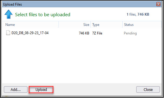 Image showing a file being uploaded through the File Manager.